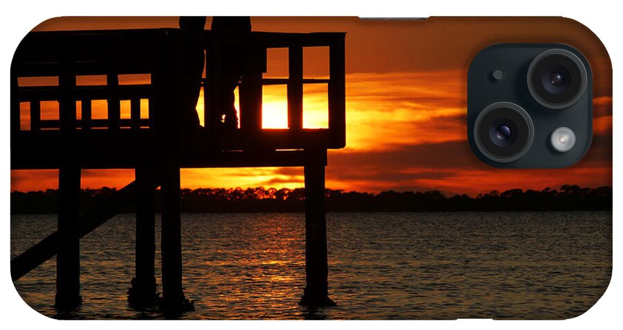 Crystal Beach iPhone Case featuring the photograph Sunset Silhouettes at Crystal Beach Pier II by Daniel Woodrum