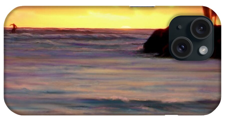 Surfer iPhone Case featuring the painting Surfer Sunset by Stephen Jorgensen