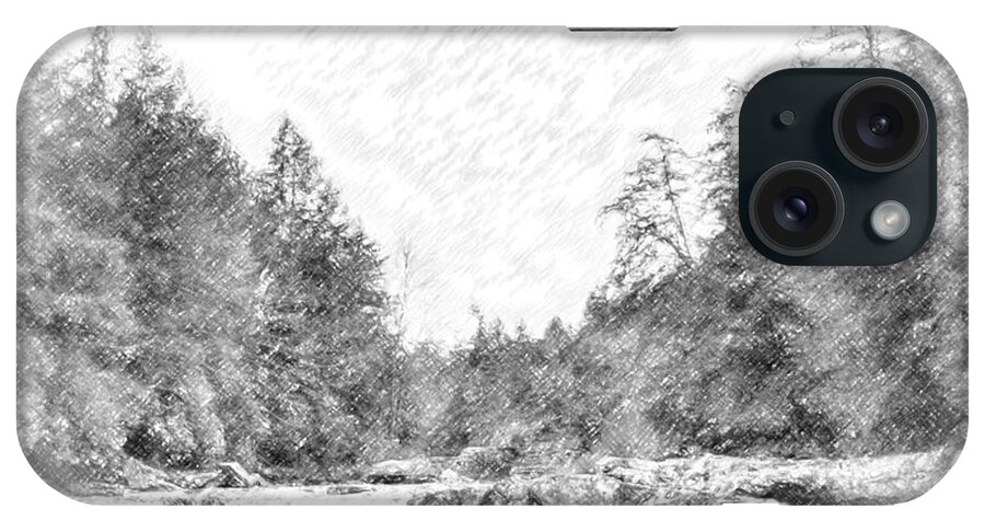 Swallow Falls iPhone Case featuring the photograph Swallow Falls waterfall Pencil Sketch by Patrick Wolf
