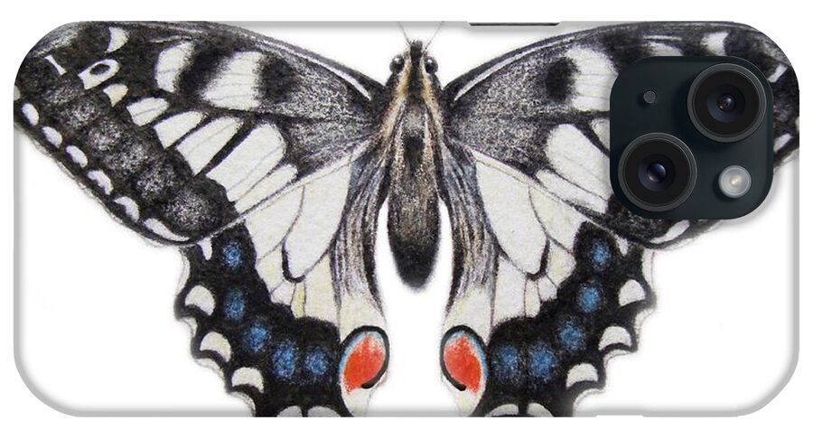 Butterfly; Swallowtail Butterfly; Blue; Red; White; Insect; Flight; Flying iPhone Case featuring the painting Swallowtail by Ele Grafton