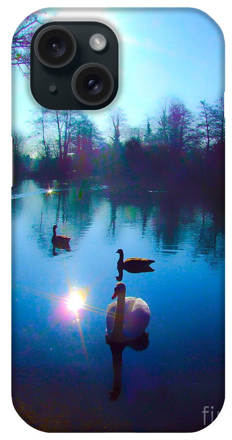 Swan iPhone Case featuring the digital art Swan Lake by Andrew Middleton