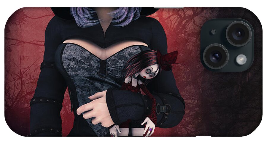3d iPhone Case featuring the digital art Sweet Betty with Gothic Doll by Jutta Maria Pusl
