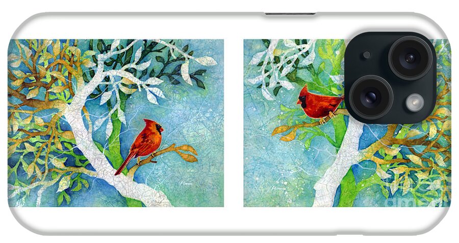 Northern Cardinal iPhone Case featuring the painting Sweet Memories Diptych by Hailey E Herrera