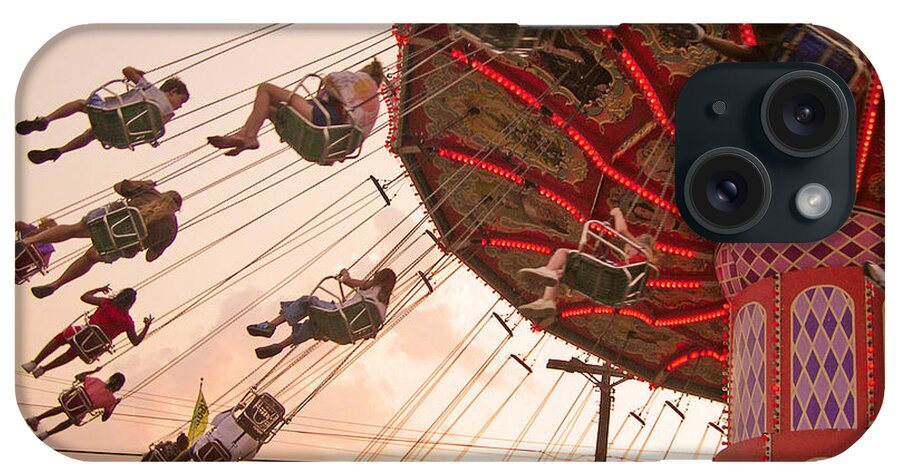 Neon Sign iPhone Case featuring the digital art Swings at Kennywood Park by Carrie Zahniser