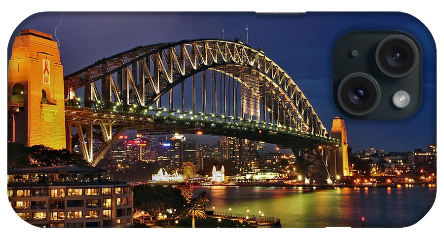 Sydney Harbour Bridge By Night iPhone Case featuring the photograph Sydney Harbour Bridge by Night by Kaye Menner