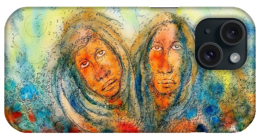 Sisters iPhone Case featuring the painting Tale of two sisters by Vandana Devendra