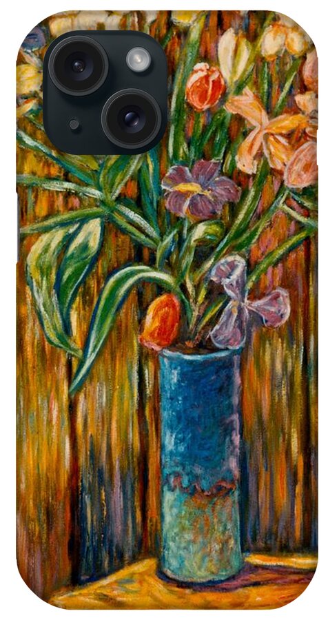 Vase Of Flowers iPhone Case featuring the painting Tall Blue Vase by Kendall Kessler