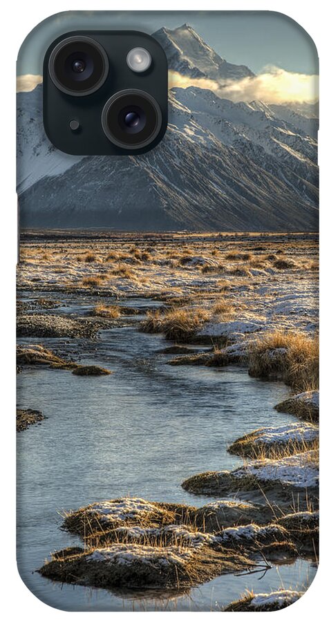 Feb0514 iPhone Case featuring the photograph Tasman River And Mt Cook At Dawn by Colin Monteath