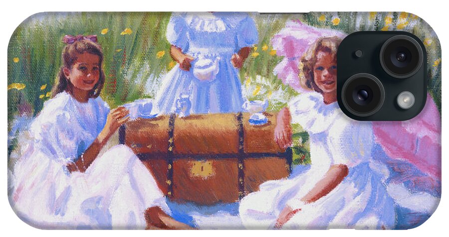 Three Girls iPhone Case featuring the painting Tea for Three by Candace Lovely