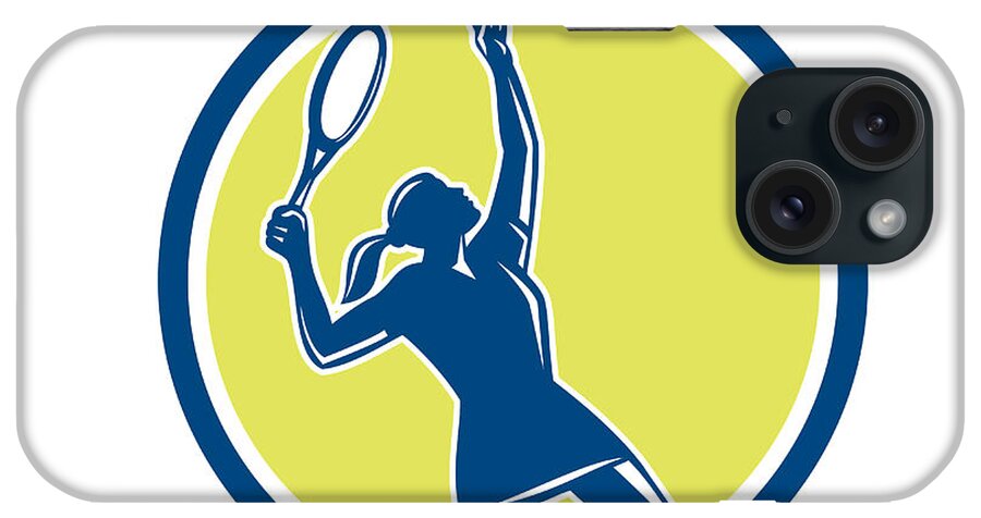 Tennis iPhone Case featuring the digital art Tennis Player Female Racquet Circle Retro by Aloysius Patrimonio