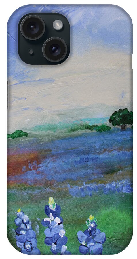 Texas iPhone Case featuring the painting Texas Bluebonnets by Robin Pedrero