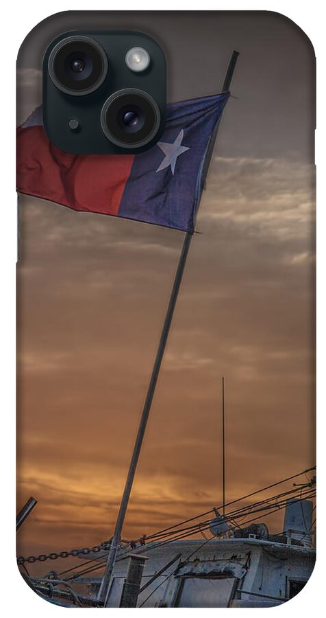 Migration iPhone Case featuring the photograph Texas Flag Flying from a Fishing Boat at Sunrise by Randall Nyhof