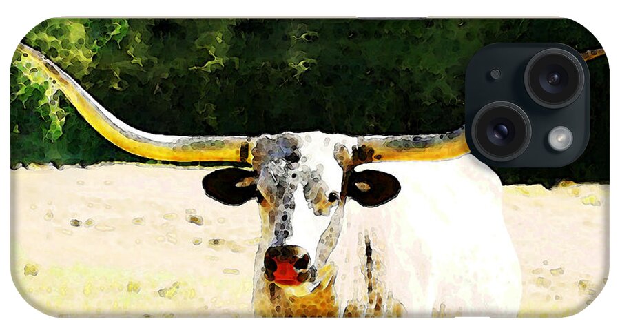 Cow iPhone Case featuring the painting Texas Longhorn - Bull Cow by Sharon Cummings