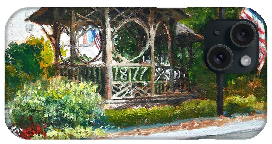 Chagrin Falls iPhone Case featuring the painting The Bandstand in Triangle Park Chagrin Falls by Maryann Boysen
