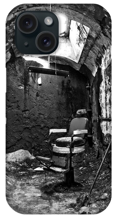 Eastern State Penitentiary iPhone Case featuring the photograph The Barber Chair - BW by Paul W Faust - Impressions of Light