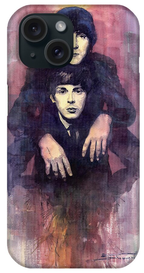 Watercolour iPhone Case featuring the painting The Beatles John Lennon and Paul McCartney by Yuriy Shevchuk