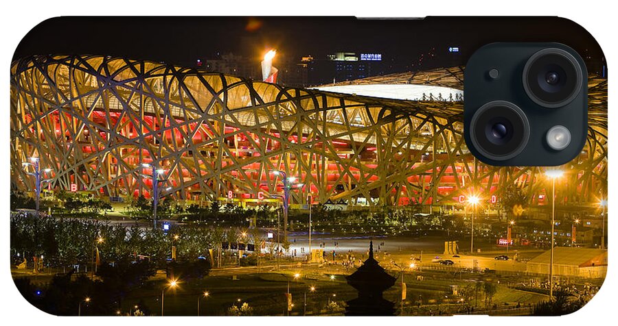 Beijing 2008 The Birds Nest Stadium iPhone Case featuring the photograph The Birds Nest stadium China by Andy Myatt
