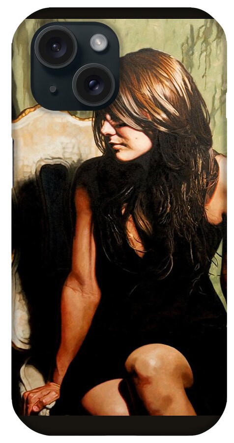 Woman Sitting iPhone Case featuring the painting The Black Dress by Patrick Whelan