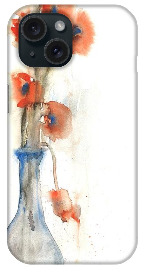 Geraniums iPhone Case featuring the painting The Blue Vase by Sherry Harradence