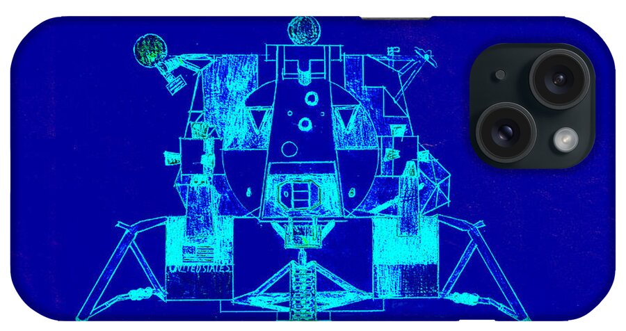 Blue iPhone Case featuring the digital art The Eagle apollo lunar module in blue by Tom Conway