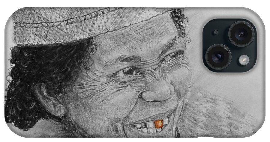 African iPhone Case featuring the drawing The Gold Tooth by Quwatha Valentine