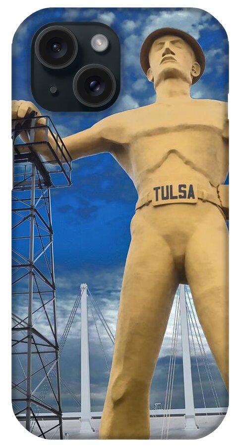 Golden iPhone Case featuring the photograph The Golden Driller - Tulsa Oklahoma by Deena Stoddard