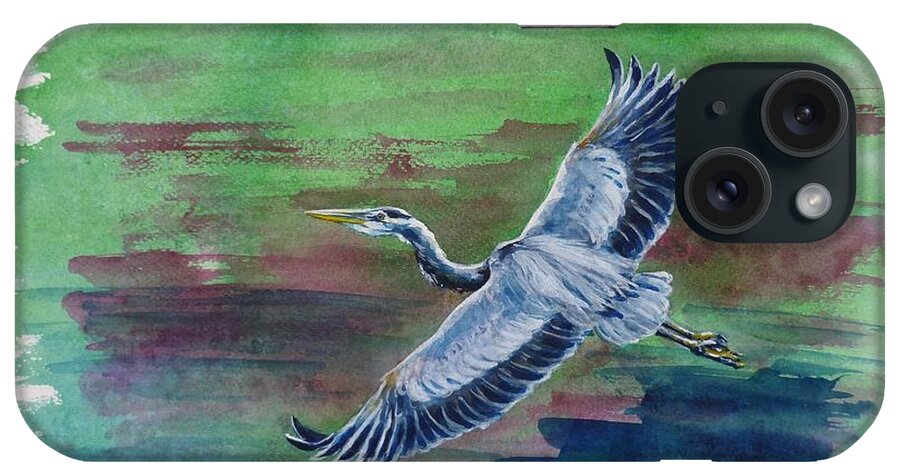 Great Blue Heron iPhone Case featuring the painting The Great Blue Heron by Zaira Dzhaubaeva