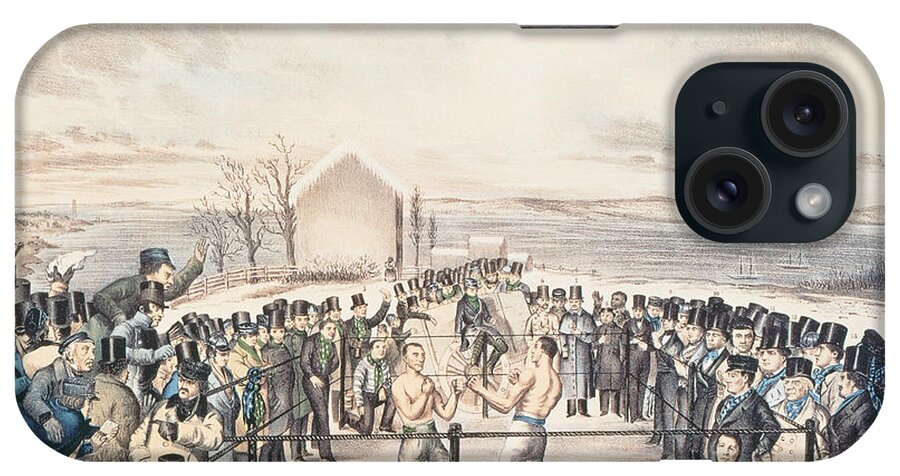Boxing iPhone Case featuring the painting The Great Fight Between Tom Hyer and Yankee Sullivan by James S Baillie