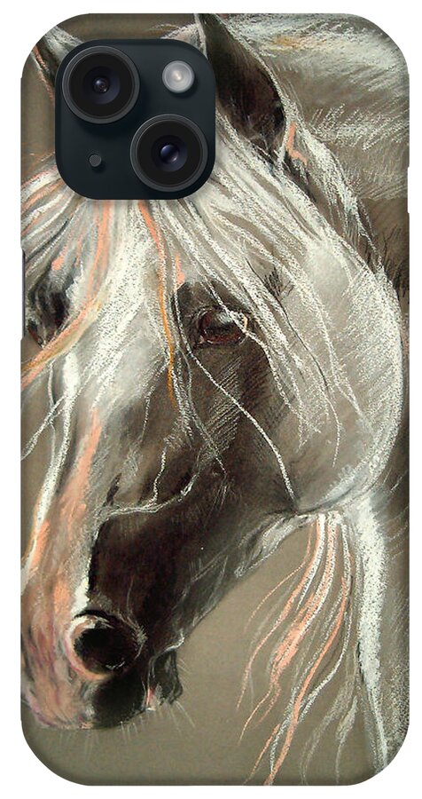 Pastel iPhone Case featuring the drawing The Grey Horse Soft Pastel by Ang El