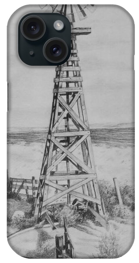 Art iPhone Case featuring the drawing Lonely Windmill by Bern Miller