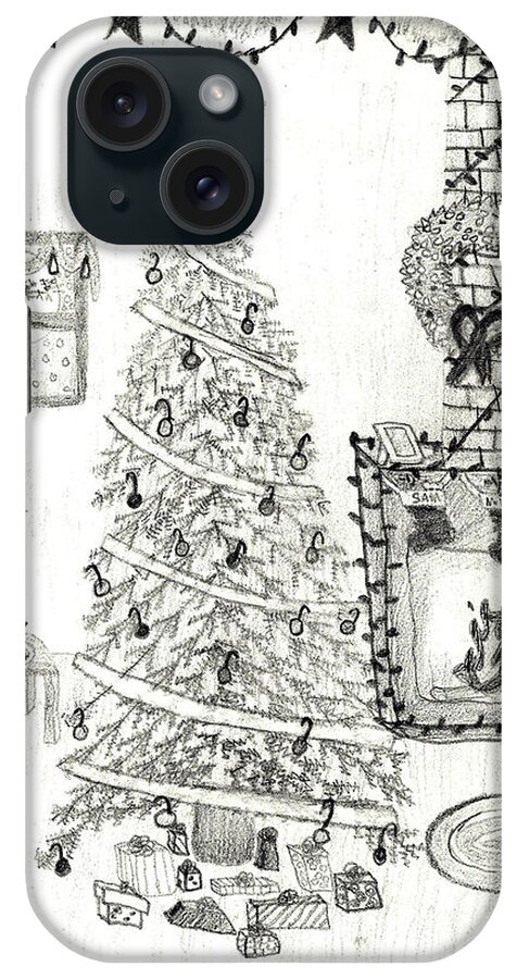 Pencil Drawing iPhone Case featuring the drawing The Perfect Christmas by Marissa McAlister