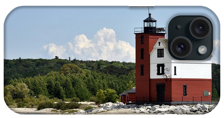  Light Houses iPhone Case featuring the photograph Round Island Lighthouse Mackinac The Picnic Spot by Marysue Ryan