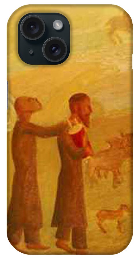 The Rabbi Leading The Angel iPhone Case featuring the painting The Rabbi Leading the Angel by Israel Tsvaygenbaum