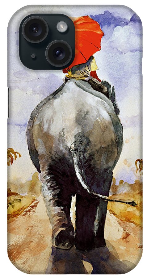 Elephant iPhone Case featuring the painting The red umbrella by Steven Ponsford