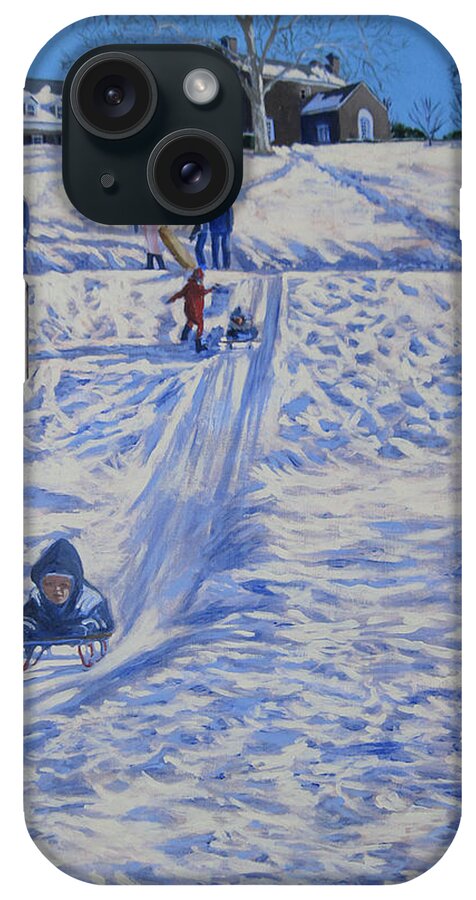Sledding iPhone Case featuring the painting the Ride by David Zimmerman