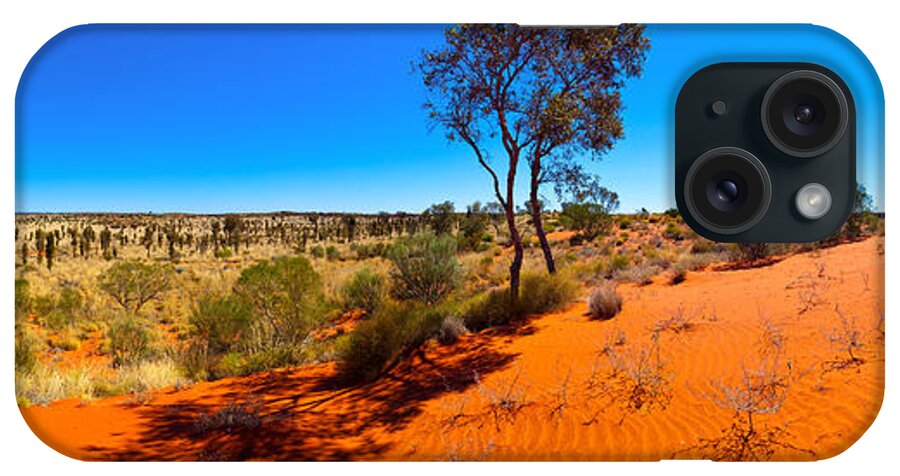 The Road To Uluru Outback Landscape Central Australia Australian Gum Tree Desert Arid Sand Dunes  iPhone Case featuring the photograph The Road to Uluru by Bill Robinson