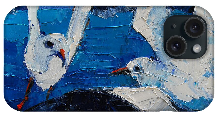 The Seagulls iPhone Case featuring the painting The Seagulls by Mona Edulesco