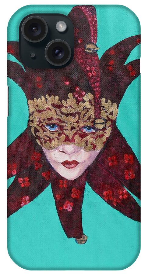 Sweetheart Of Arlecchino iPhone Case featuring the painting The sweetheart of Arlecchino Colombina Venitian Mask by Susan Duda