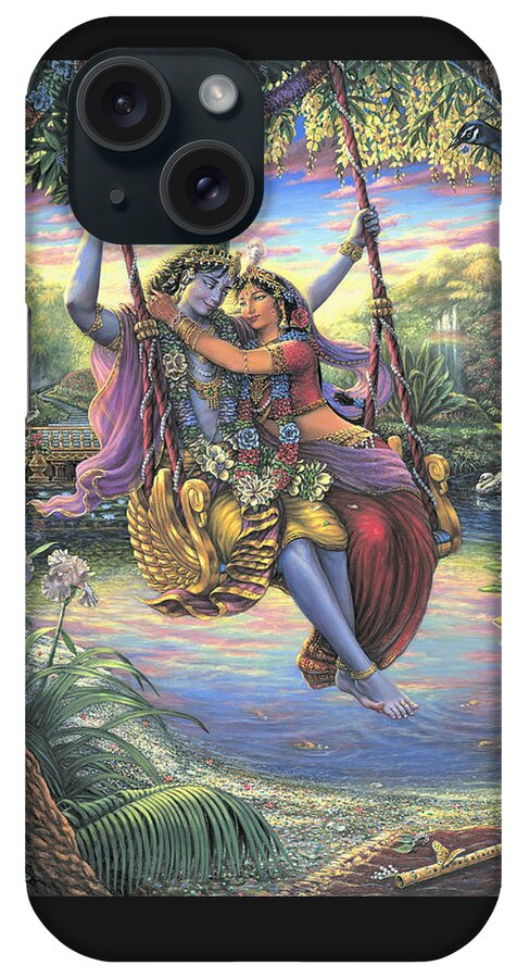 Krishna Paintings iPhone Case featuring the painting The Swing Pastime by Vishnu Das