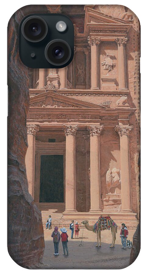Al Khazneh iPhone Case featuring the painting The Treasury Petra Jordan by Richard Harpum