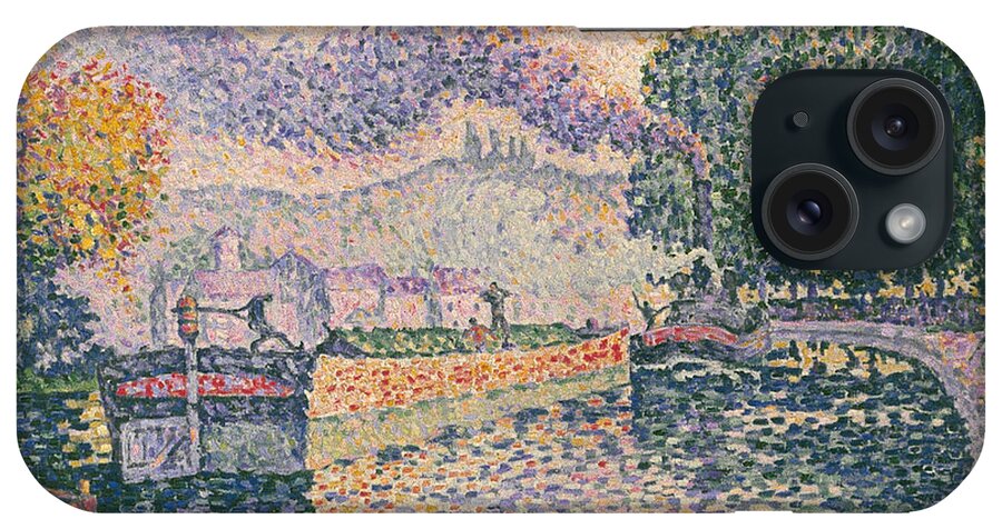 Paul Signac iPhone Case featuring the painting The Tugboat Canal in Samois by Paul Signac