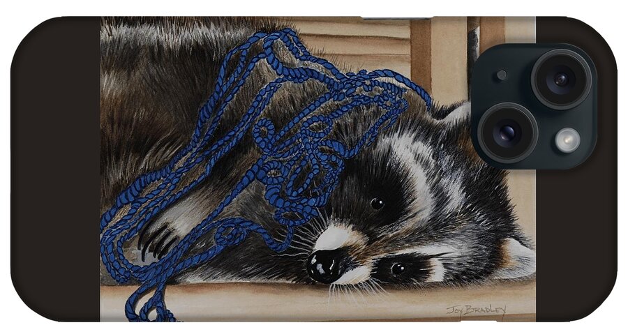 Raccoon iPhone Case featuring the painting The Yarn Won by Joy Bradley