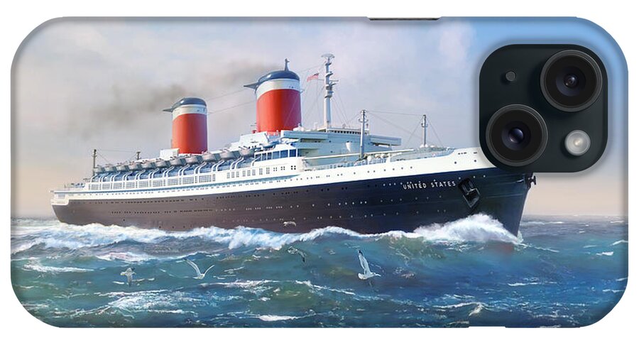 Ship iPhone Case featuring the painting Thoroughbred - SS United States by Mark Karvon