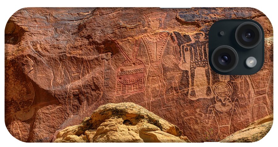 Petroglyph iPhone Case featuring the photograph Three Kings Petroglyph - McConkie Ranch - Utah by Gary Whitton