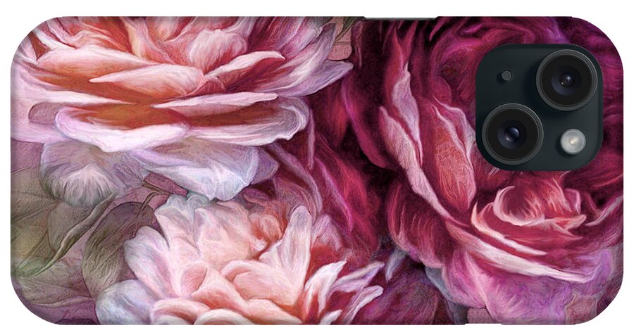 Rose iPhone 15 Case featuring the mixed media Three Roses - Burgundy by Carol Cavalaris