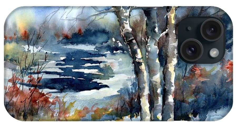 Winter iPhone Case featuring the painting Three Trees by Virginia Potter