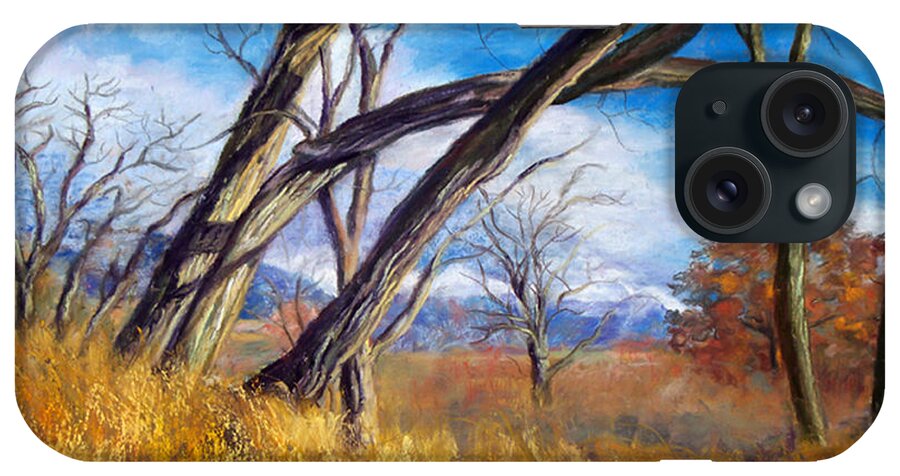 Rio Grande Bosque iPhone Case featuring the pastel Through The Trees by Julie Maas