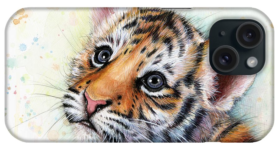 Tiger iPhone Case featuring the painting Tiger Cub Watercolor Art by Olga Shvartsur