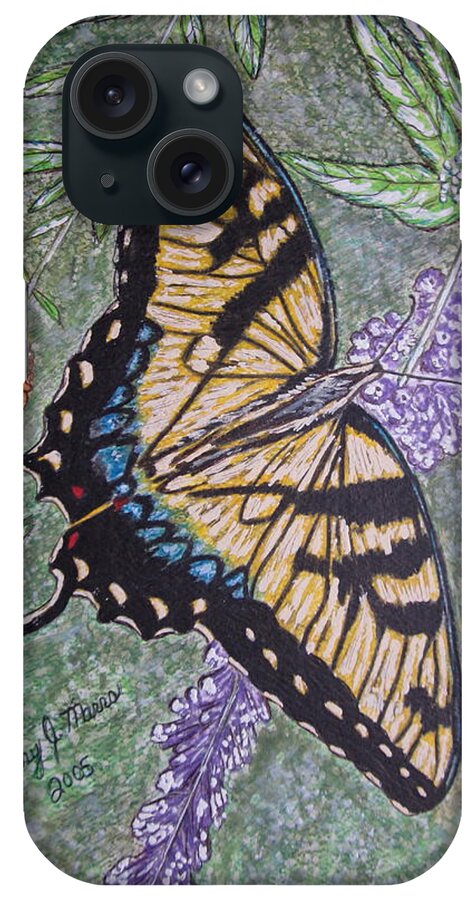 Tiger Swallowtail Butterfly iPhone Case featuring the painting Tiger Swallowtail Butterfly by Kathy Marrs Chandler