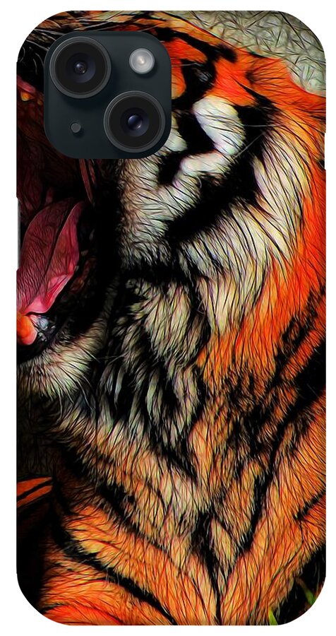 Tiger Yawning iPhone Case featuring the painting Tiger Yawning by Jon Volden